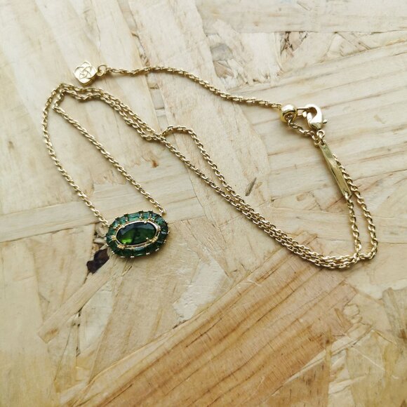 NEW Kendra Scott Elisa Crystal Frame Kelly Green Short Necklace Gold - Picture 5 of 5